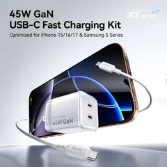 Vention 2-Port USB (C + C) GaN Charger (45W/45W) with 5A USB-C to USB-C Cable | TZ-FCFB0-EU (1M) EU-Plug Black |