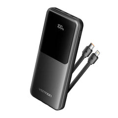 20000mAh Power Bank | FHPB0 |(Micro-USB + USB-C + USB-A + USB-A) with Built-in USB-C and Lightning Cables 22.5W Black LED Display Type