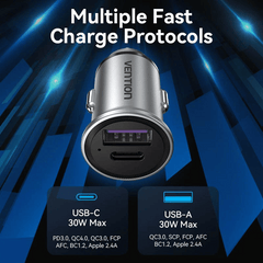 Vention USB Car Charger | FFFH0 | Quick Charge SCP QC4.0 QC3.0 30W Type C PD Car Fast Charging for Xiaomi Huawei iPhone PD Charger