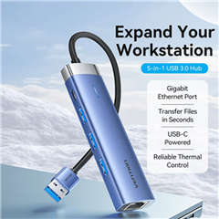Vention USB 3.0 to USB 3.0 x 3/RJ45/USB-C Hub 0.15M Blue Aluminum Alloy TGFSB