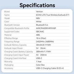 Echo Lite E11 True Wireless Bluetooth Earbuds | NBVW0