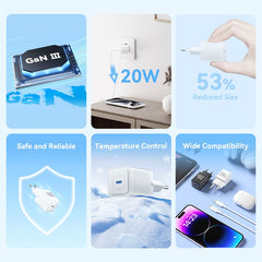 Vention 1-Port USB-C GaN Charger 20W with USB-C to USB-C Cable | TZ-FEPWO-EU \ TZFEPB0-EU |1M EU-Plug