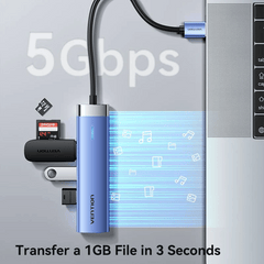 Vention USB 3.0 to USB 3.0 x 3/RJ45/USB-C Hub 0.15M Blue Aluminum Alloy TGFSB