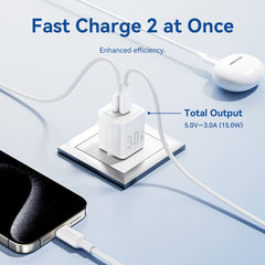 Vention 2-Port USB (C+A) GaN Charger (30W/30W) with USB-C to USB-C Cable | 1M | TZ-FEQW0-EU