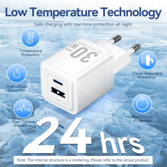 Vention 2-Port USB (C+A) GaN Charger (30W/30W) with USB-C to USB-C Cable | 1M | TZ-FEQW0-EU