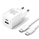 Vention 2-Port USB (C+A) GaN Charger (30W/30W) with USB-C to USB-C Cable | 1M | TZ-FEQW0-EU