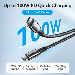 Cotton Braided USB 2.0 C Male to C Male 5A Cable Black Zinc Alloy Type | 100W PD | Power Charging 2 in 1