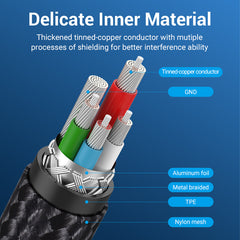 USB 2.0 A Male to 3-in-1 Micro-B&USB-C&Lightning Male Cable |MFi Certified | 1.5M | Gray Aluminum Alloy Type