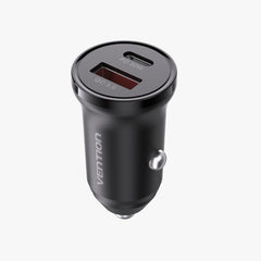Vention Car Charger | K11B0 | 30W Two-Port USB C+A PD Quick Charger Car Charger Black ABS type