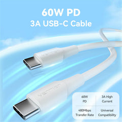 USB 2.0 C Male to C Male 3A Cable | 60W PD | 1M-TAXWF | PD FAST