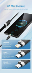 Vention USB 2.0 A Male to 3-in-1 USB-C & Lightning & Micro-B Male 3A Cable Aluminum Alloy Type