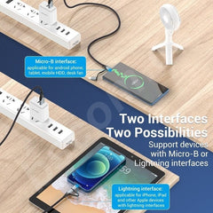 USB 2.0 A Male to 2-in-1 Micro-B&Lightning Male Cable | MFi Certified | 1M Gray Aluminum Alloy |CQHHF