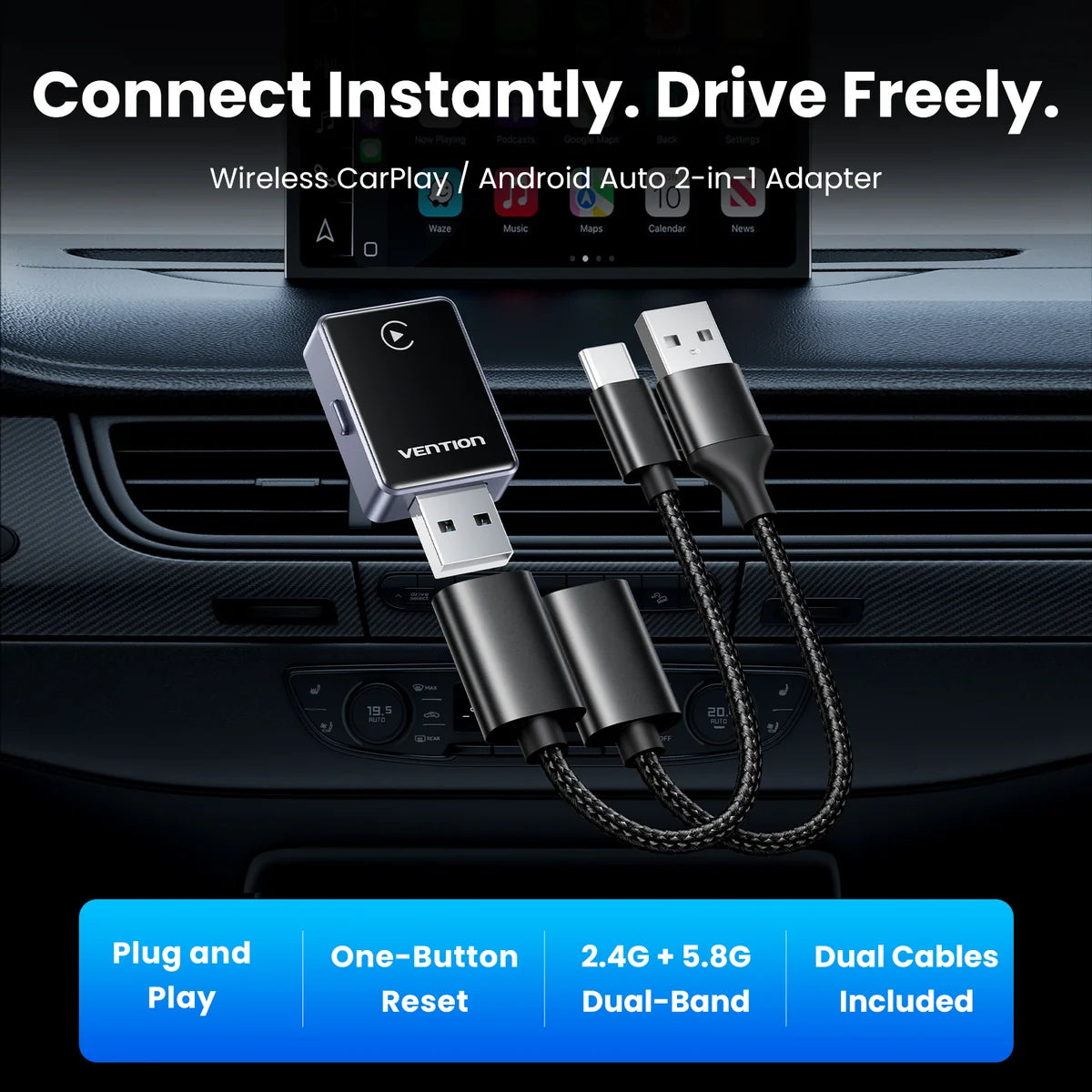 Wireless CarPlay Adapter Box Gray Aluminum Alloy Type | KRYH0