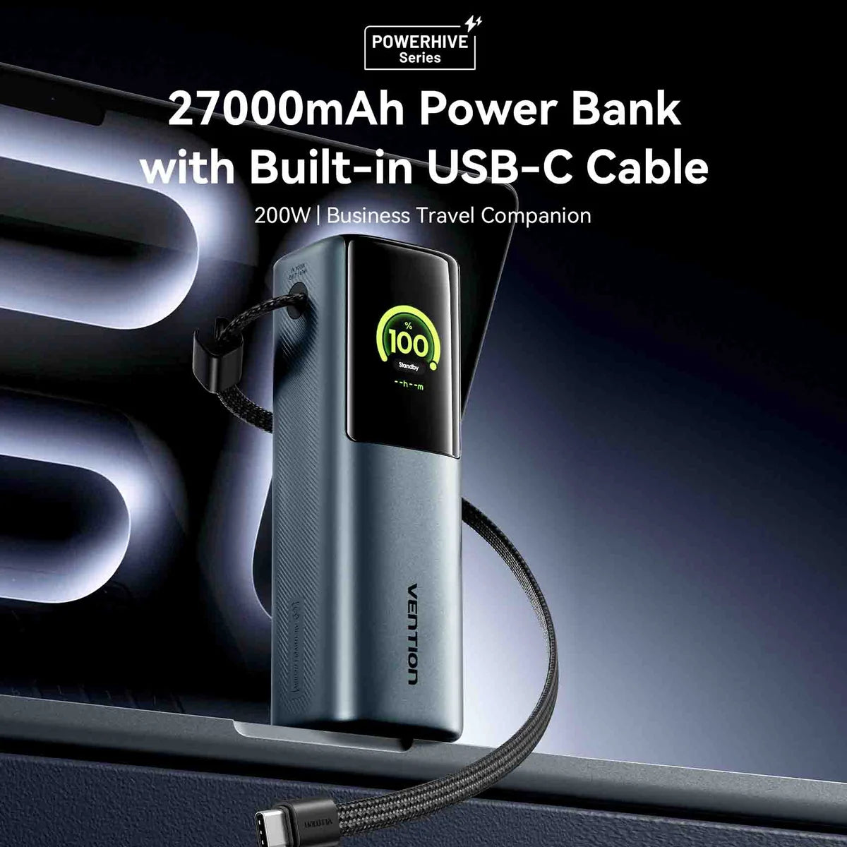 Vention 27000mAh Power Bank (USB-C + USB-C/USB-C/USB-A) 200W Gray TFT Display Type | FKGH0