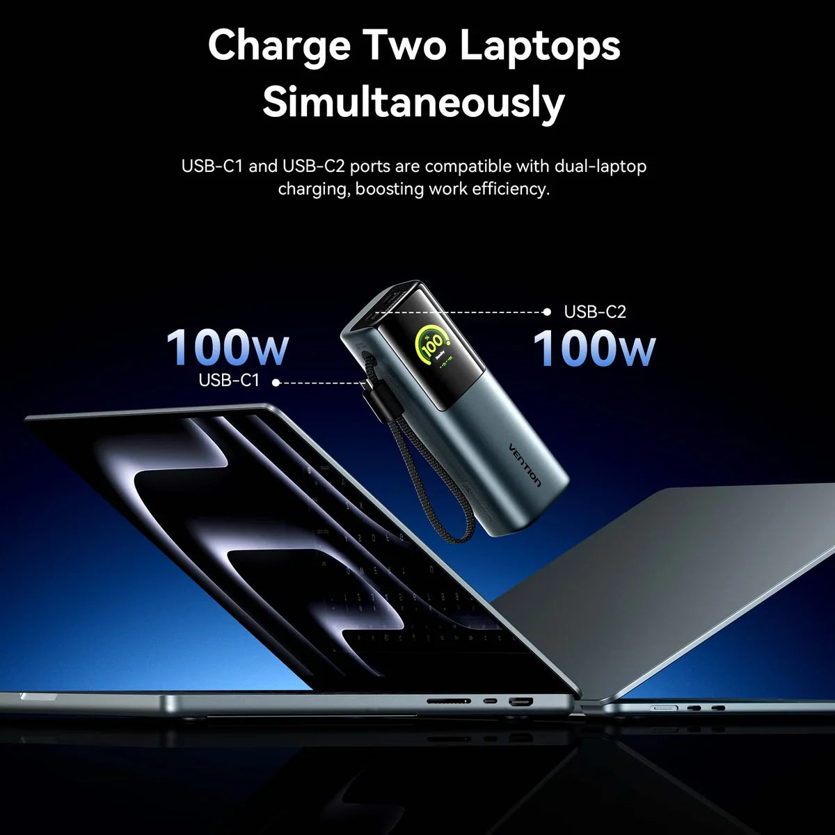 Vention 27000mAh Power Bank (USB-C + USB-C/USB-C/USB-A) 200W Gray TFT Display Type | FKGH0