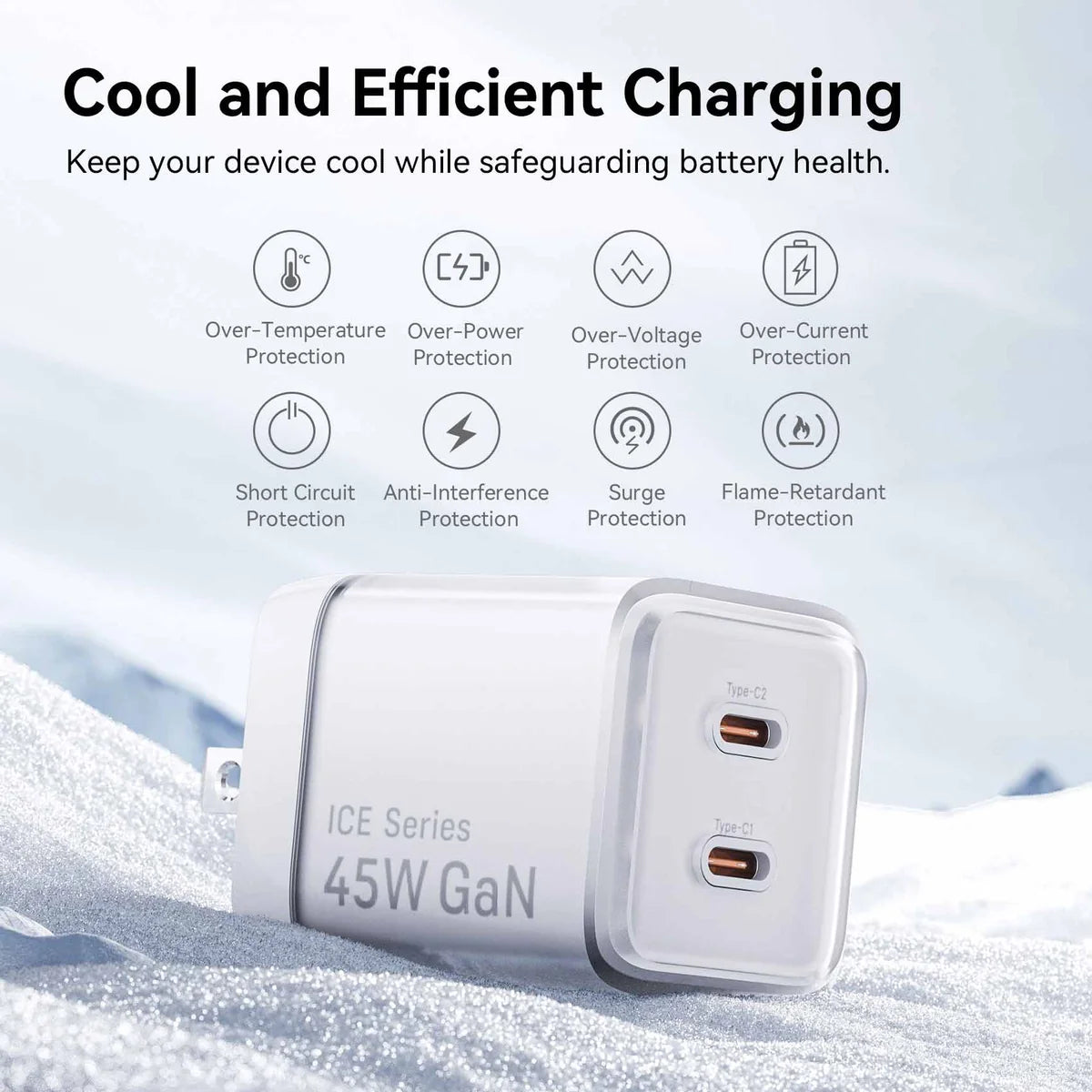 Vention 2-Port USB (C + C) GaN Charger (45W/45W) with 5A USB-C to USB-C Cable | TZ-FCFB0-EU (1M) EU-Plug Black |
