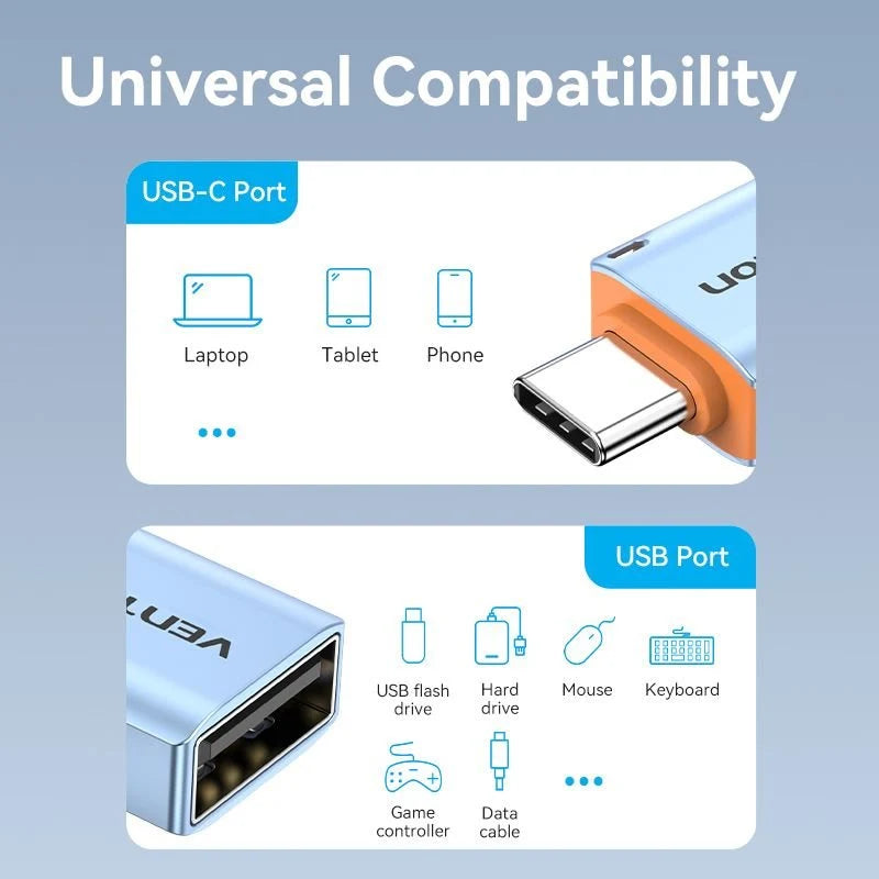 Vention USB 3.1 Type-C Male to USB Female OTG Adapter with Lanyard Gray Aluminum Alloy Type | CUBH0