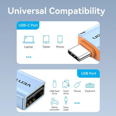 Vention USB 3.1 Type-C Male to USB Female OTG Adapter with Lanyard Gray Aluminum Alloy Type | CUBH0