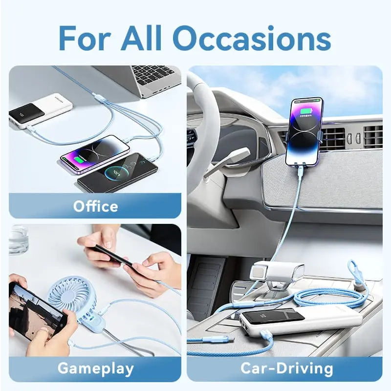 Vention USB 2.0 A Male to 3-in-1 USB-C & Lightning & Micro-B Male 6A Cable 1.5M White Aluminum Alloy Type | CTRWG