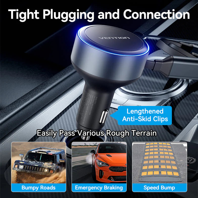 Vention Car Charger with Built-In Cable | FFOB0