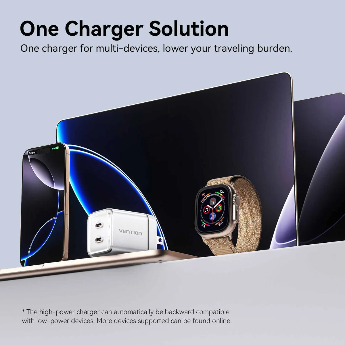 Vention 2-Port USB (C + C) GaN Charger (45W/45W) with 5A USB-C to USB-C Cable | TZ-FCFB0-EU (1M) EU-Plug Black |