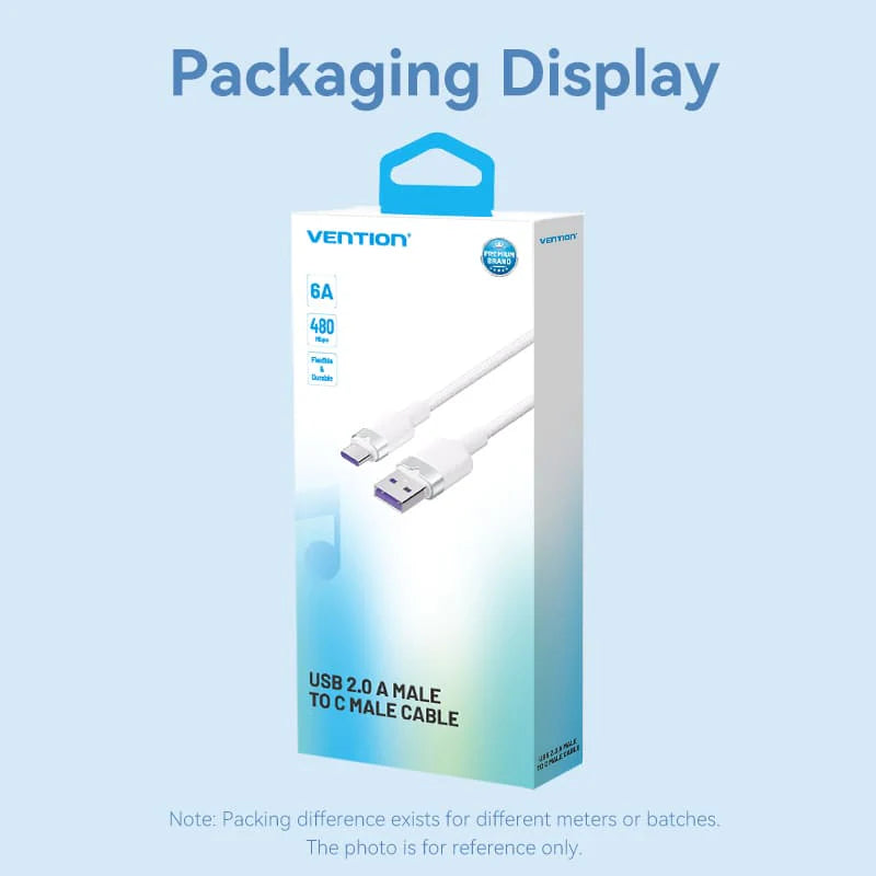 Vention USB 2.0 A Male to C Male | CTOWF Cable | 6A Output | 1M