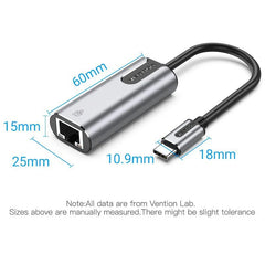 USB-C to Gigabit Ethernet Adapter 0.15M Gray Aluminum Alloy Type | USB 3.1 Gen 1-C/RJ45 Interface | CFNHB