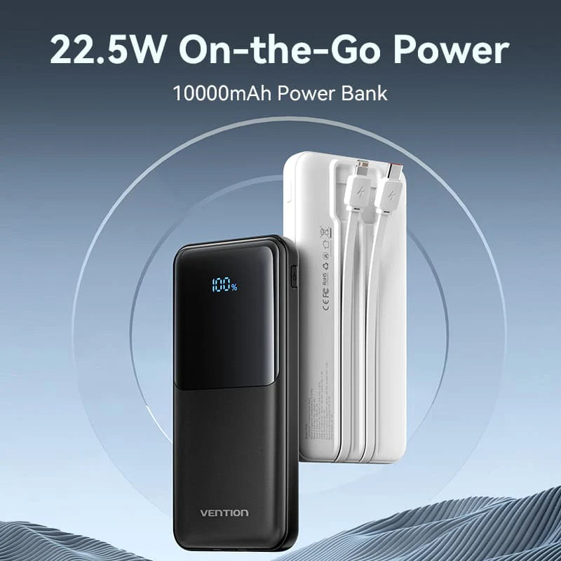 20000mAh Power Bank | FHPB0 |(Micro-USB + USB-C + USB-A + USB-A) with Built-in USB-C and Lightning Cables 22.5W Black LED Display Type (Copy)