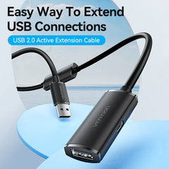 USB 2.0 Type-A Male to Type-A Female Active Extension Cable | Black | CBK