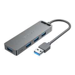 Vention 4-Port USB 3.0 Hub With Power Supply 1M Black | Metal Surface | Gray | CHLBF