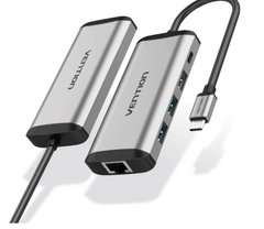 Vention Type-C to USB 3.0*3/Gigabit Ethernet/PD Hub 0.15M Gray Metal Type | TGDHB