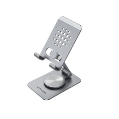 Articulating Desk Phone Stand with 360° Rotatable Base Gray Aluminium Alloy Type