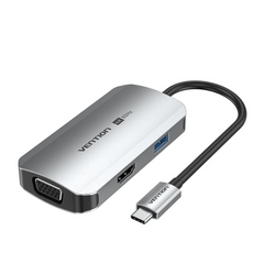 Vention USB-C to HDMI/VGA/USB 3.0/PD Docking Station 0.15M Gray Aluminum Alloy Type | TQAHB