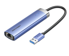 Vention USB 3.0 to USB 3.0 x 3/RJ45/USB-C Hub 0.15M Blue Aluminum Alloy  TGFSB