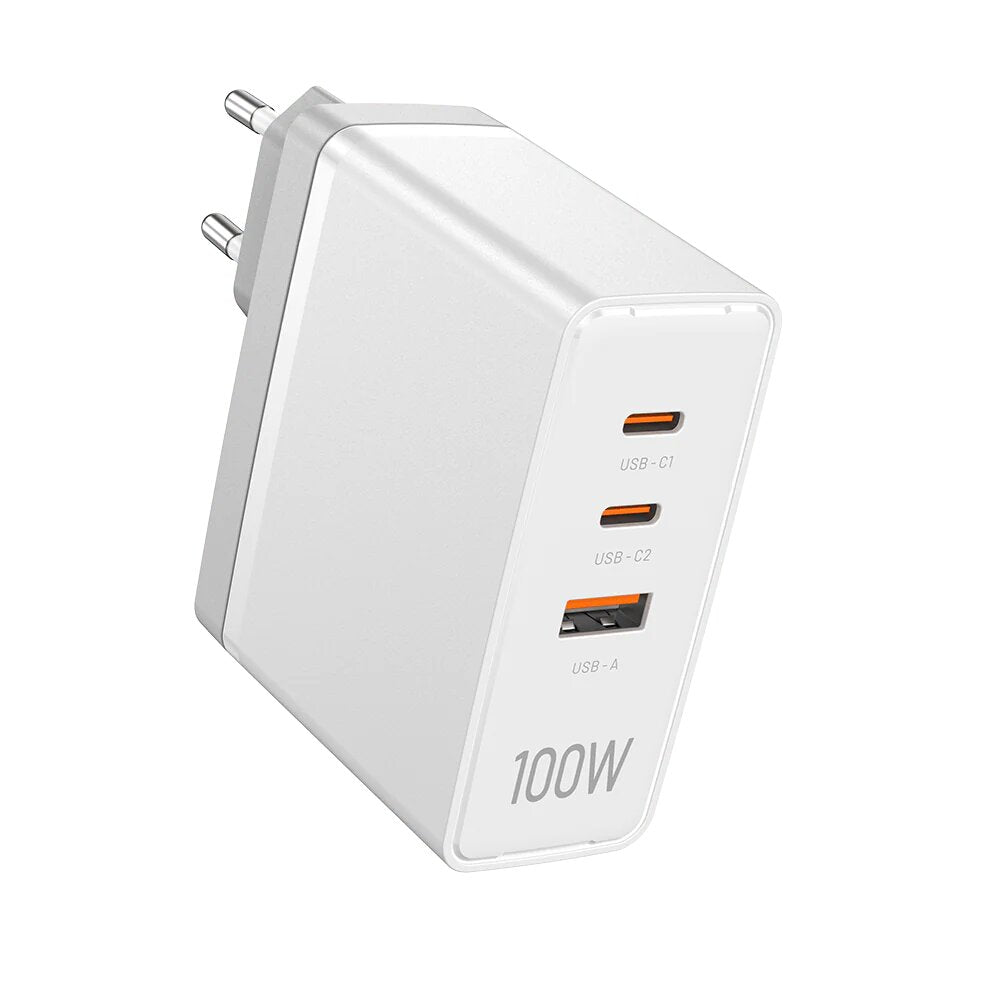 3-Port USB (C+C+A) GaN Charger (100W100W30W) EU-Plug | Multi Device Charging | Laptops,Phones & Tablets