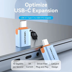 Vention USB 3.1 Type-C Male to USB Female OTG Adapter with Lanyard Gray Aluminum Alloy Type | CUBH0