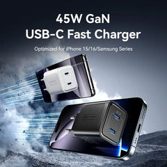 Vention 2-Port USB (C + C) GaN Charger (45W/45W) EU-Plug Black | FEFB0-EU