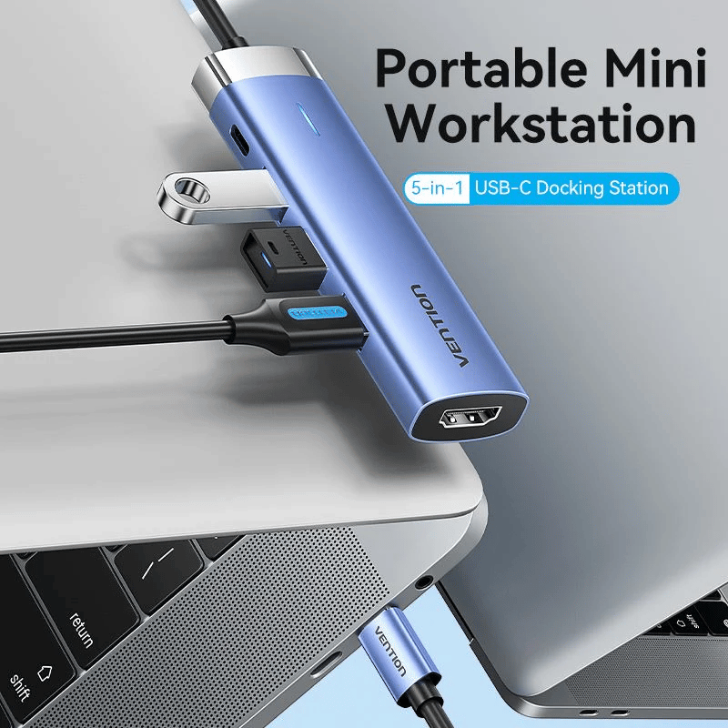 Vention USB-C to HDMI/USB 3.0 x 3/PD Docking Station 0.15M Blue Aluminum Alloy | TGESB