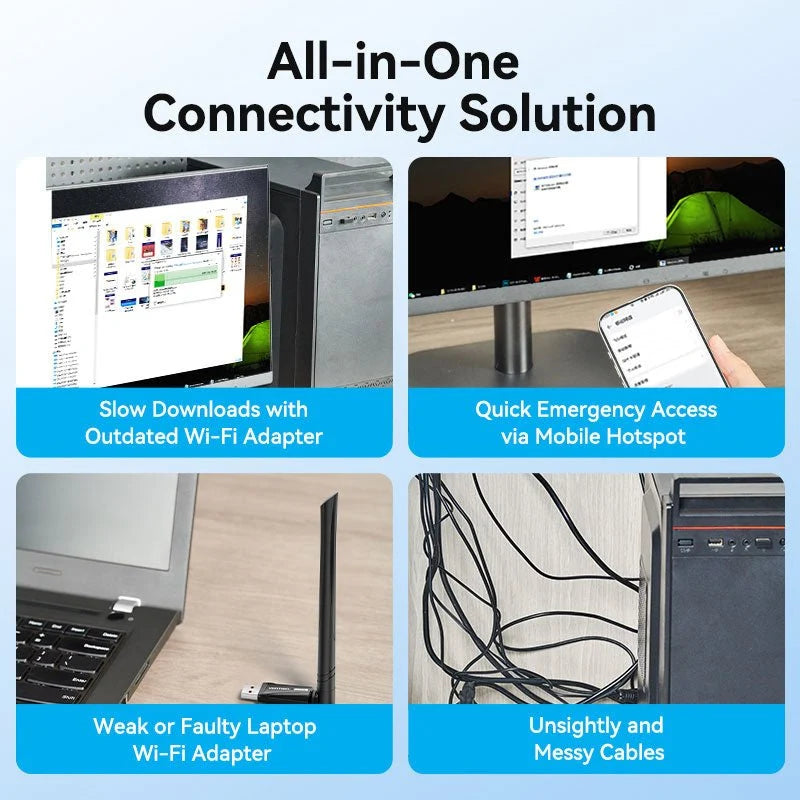 Vention AX900 USB Wi-Fi Dual Band Adapter With High Gain Antenna Black | KDWB0
