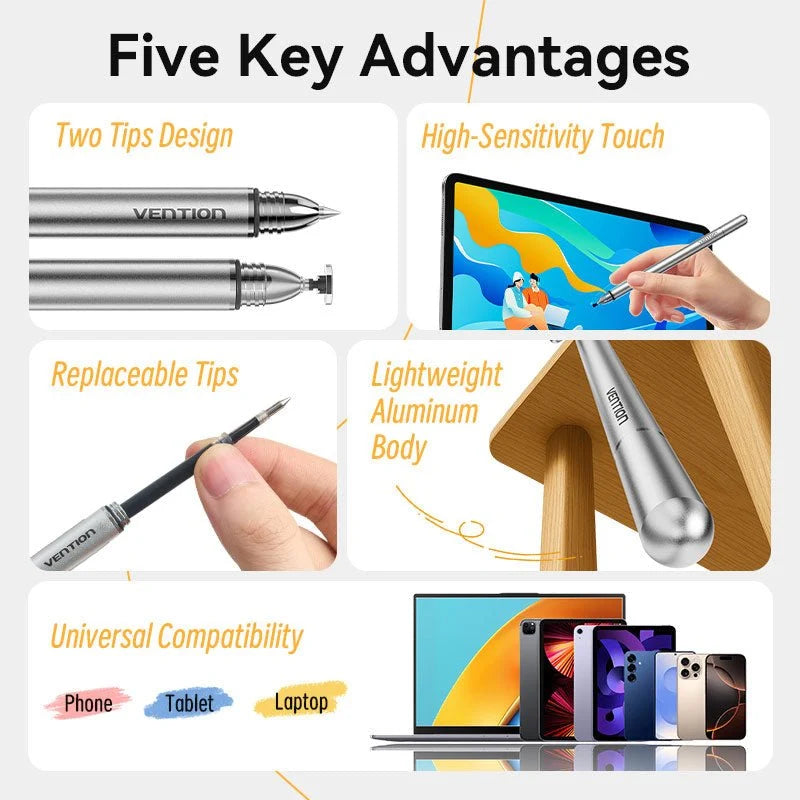 Vention 2-in-1 Stylus Pen Gray Aluminum Alloy Type | KQMH0