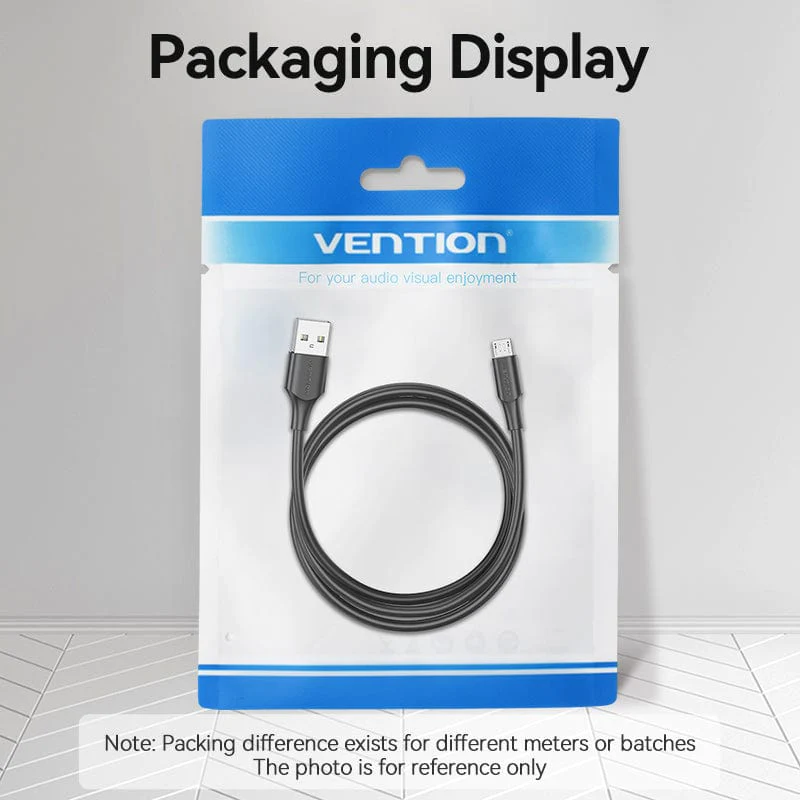 Vention USB 2.0 A Male to Micro-B Male 2A Cable Black | Aluminum Foil | Fast Charge