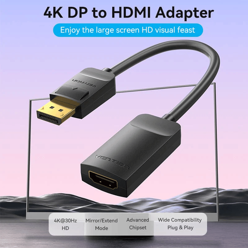 Vention DP to HDMI 4K Converter for Laptop Computer TV Displayer Projector Monitors | Gold Plated| HBUBB