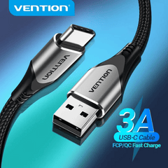 Vention Cotton Braided USB 2.0 A Male to C Male 3A Cable |Aluminum Foil+GND | Fast Charge Tecno , Redmi , OPPO , Xiaomi , Huawei