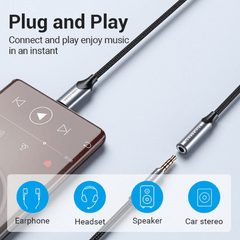 Vention USB-C Male to 3.5MM Earphone Jack With DAC 5 Adapter 1M Gray Aluminum Alloy Type | BGMHF