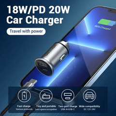 Vention 18W+20W USB A+C Car Charger (QC3.0+PD3.0) Gray Aluminium Alloy Type