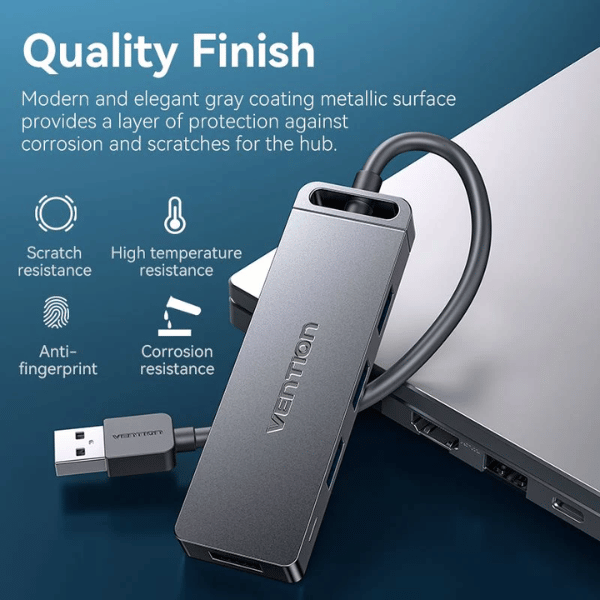 Vention 4-Port USB 3.0 Hub With Power Supply 1M Black | Metal Surface | Gray | CHLBF