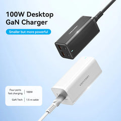 Vention 4-Port USB (C + C + A + A) GaN Charger (100W/ 100W/ 18W/ 18W) EU | Charge Upto 4 Devices