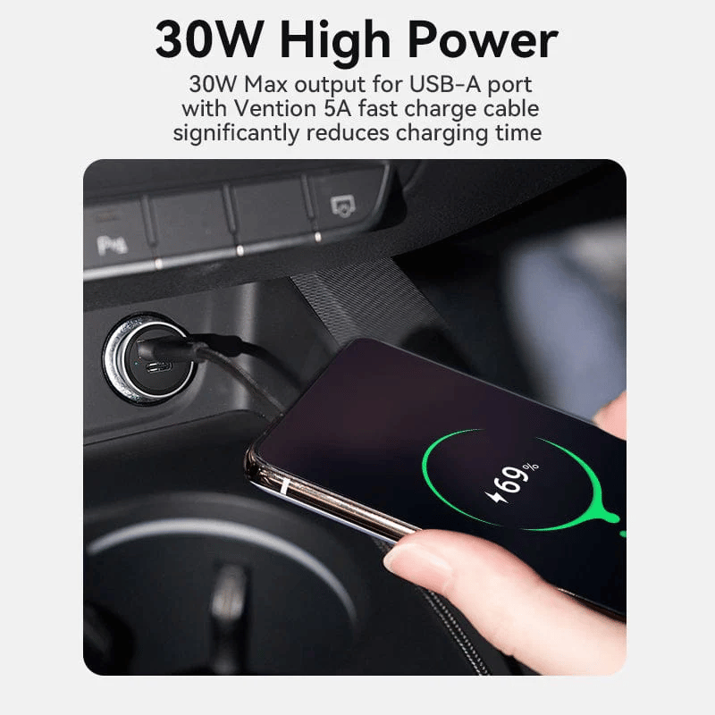 Vention USB Car Charger Quick Charge SCP QC4.0 QC3.0 30W Type C PD Car Fast Charging for Xiaomi Huawei iPhone PD Charger |  FFFHO