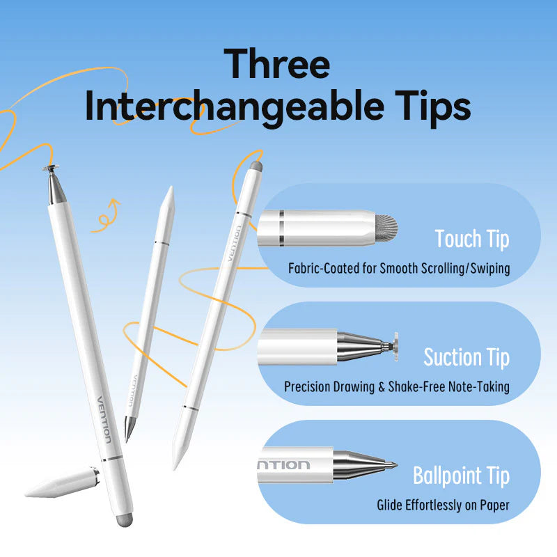 Vention 3-in-1 Magnetic Stylus Pen White Aluminum Alloy Type | KQLW0