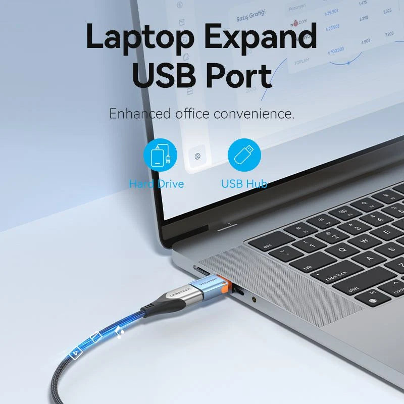 Vention USB 3.1 Type-C Male to USB Female OTG Adapter with Lanyard Gray Aluminum Alloy Type | CUBH0